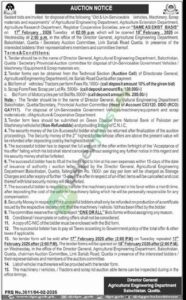 Auction Notice for Old & Un-servicable Vehicles, Machinery, Scrape & Equipments - Agriculture Engineering Department