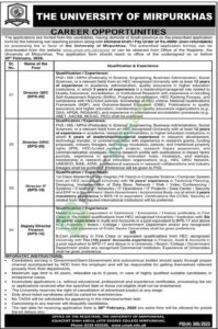 Job Vacancy - Director QEC / ORIC / IT - THE UNIVERSITY OF MIRPURKHAS