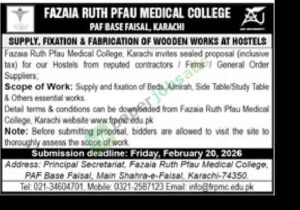 Tender notice for the supply and fixation of furniture - FAZAIA RUTH PFAU MEDICAL COLLEGE