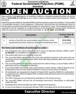 Auction of two lots unserviceable store - Federal Government Polyclinic (PGMI)