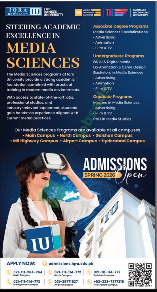 Admission Notice - Media Sciences - Spring 2026 - IQRA UNIVERSITY