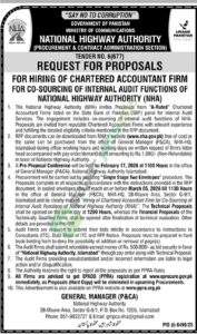 Tender Notice - For Hiring of Chartered Accountant Firm - NHA