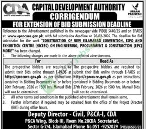 Tender Notice - Construction of New Islamabad Convention, Expo & Exhibition centre - CDA