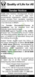 Tender Notice - Rent a Car Services - Health And Nutrition Development Society - Health And Nutrition Development Society