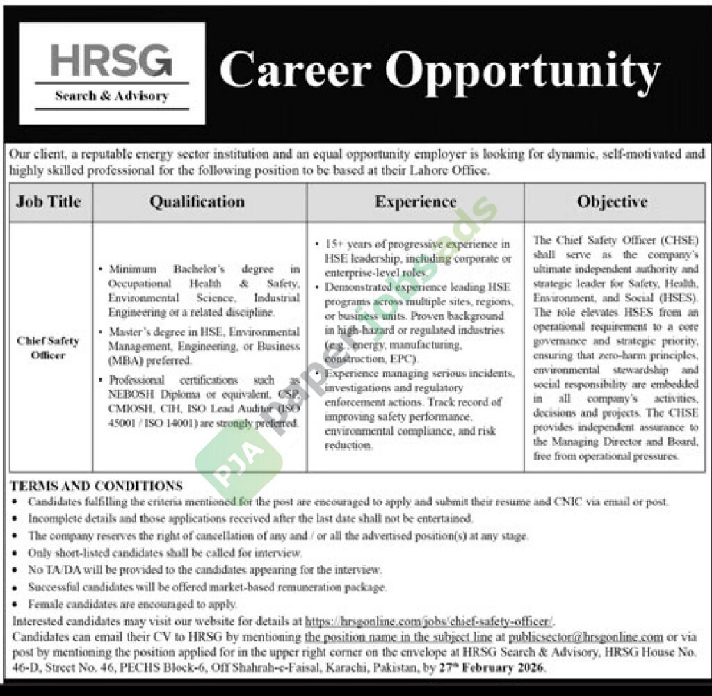 Job Vacancy - Chief Security Officer - Energy Sector Institution