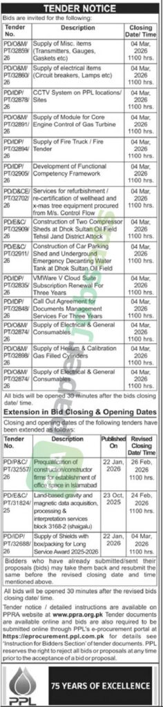 Tender Notice - Supply of Misc. Items - PPL