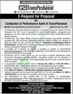 Tender Notice - Conduction of Performance Audit - TransPeshawar