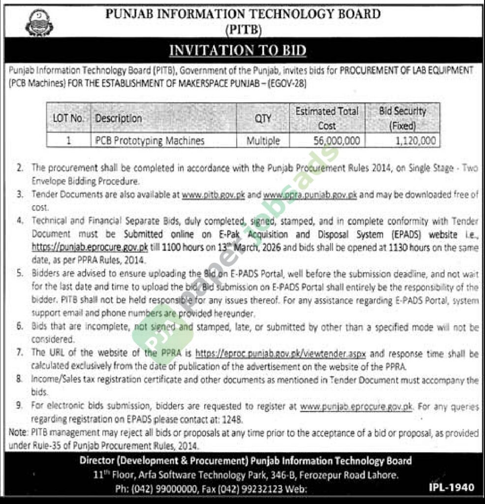 Lab Equipment - PUNJAB INFORMATION TECHNOLOGY BOARD