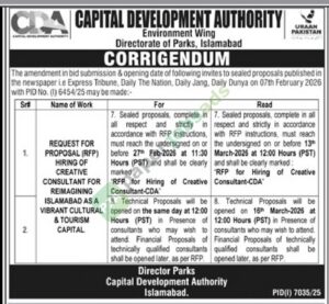 Corrigendum - RFP - Hiring of Creative Consultant - CAPITAL DEVELOPMENT AUTHORITY