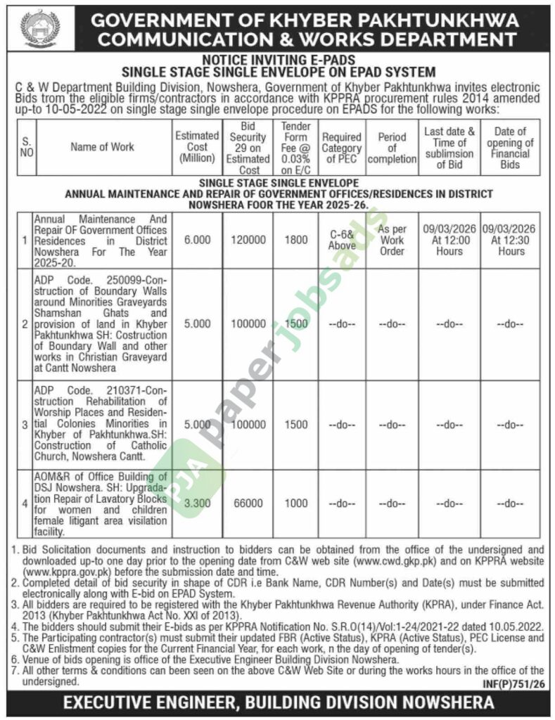 Tender Notice - Misc. Works - GOVERNMENT OF KHYBER PAKHTUNKHWA - Communication & Works Department