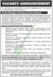 Job Vacancy - Senior Manager Laboratory and Surveillance - Karachi - International Organization