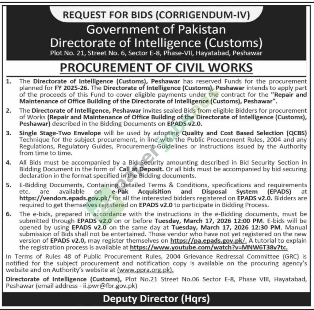 Repair and Maintenance of Office Building - Directorate of Intelligence (Customs)