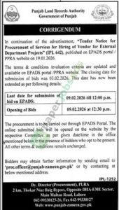 Tender Notice - Punjab Land Records Authority - Multan - Punjab Land Records Authority