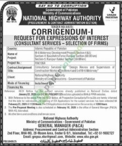 Tender Notice - Corrigendum-1 - Consultant Services - NHA
