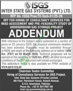 Tender Notice - Addendum - Hiring of Consultancy Services - INTER STATE GAS SYSTEMS (PVT.) LTD.