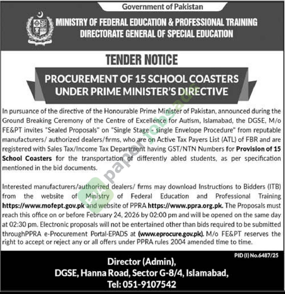 Procurement of 15 school caosters - Ministry of Federal Education and Professional Training