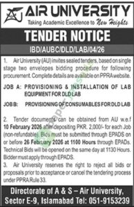 Tender Notice - Provisioning & Installation of Lab Equipments - AIR UNIVERSITY - AIR UNIVERSITY