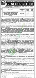 Tender Notice - Special Repair / Upgradation of Asphalt Plant - Metropolitan Corporation Lahore