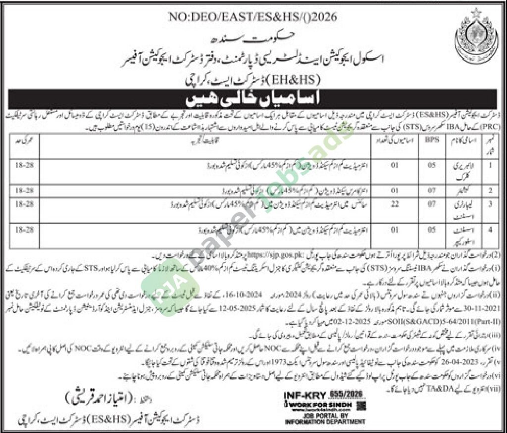 Job Vacancy - Library Clerk / Cashier - School Education & Literacy department