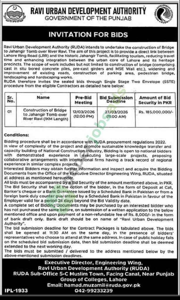 Construction of Bridge - RAVI URBAN DEVELOPMENT AUTHORITY