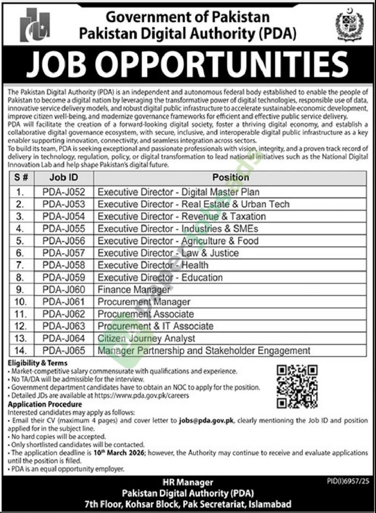 Manager / Executive / Director - Pakistan Digital Authority (PDA)