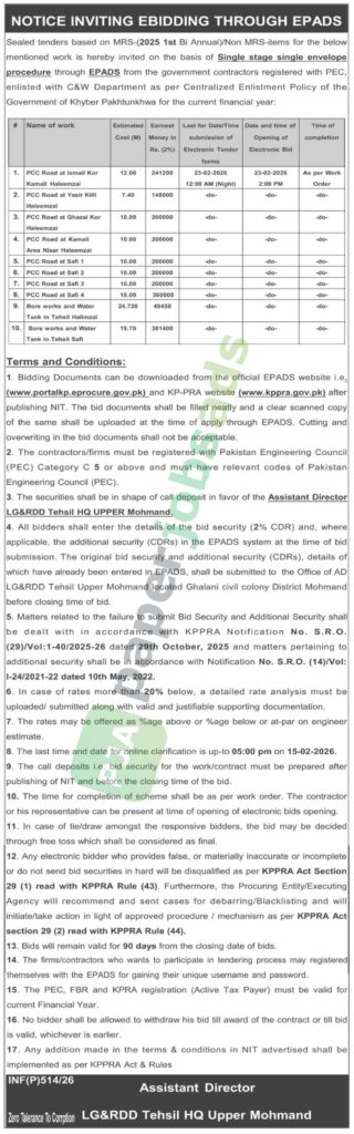 Tender Notice - PCC Road - LG&RDD