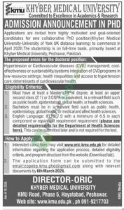 Admission Announcement in PHD - KHYBER MEDICAL UNIVERSITY