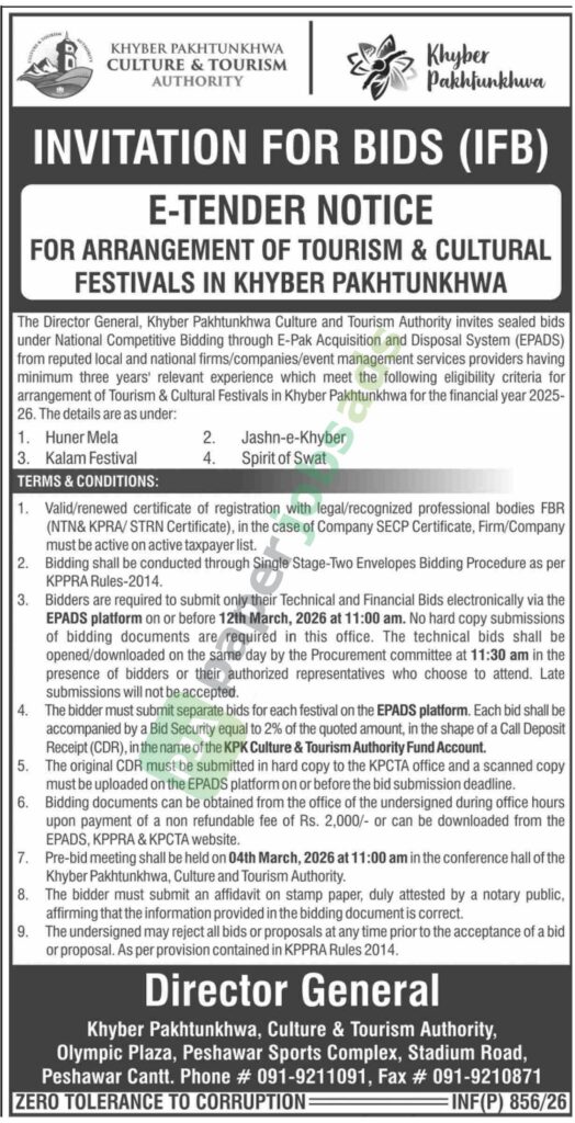 Arrangement of Tourism & Cultural Festivals - Kheber Paktunkhwa Culture and Tourism Authority