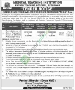 Tender Notice - Establishment of Kidney Transplant Center - Khyber Medical College