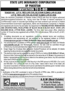 Tender Notice - Rehabilitation and Renovation and Arcitectural Facelifting - STATE LIFE INSURANCE CORPORATION