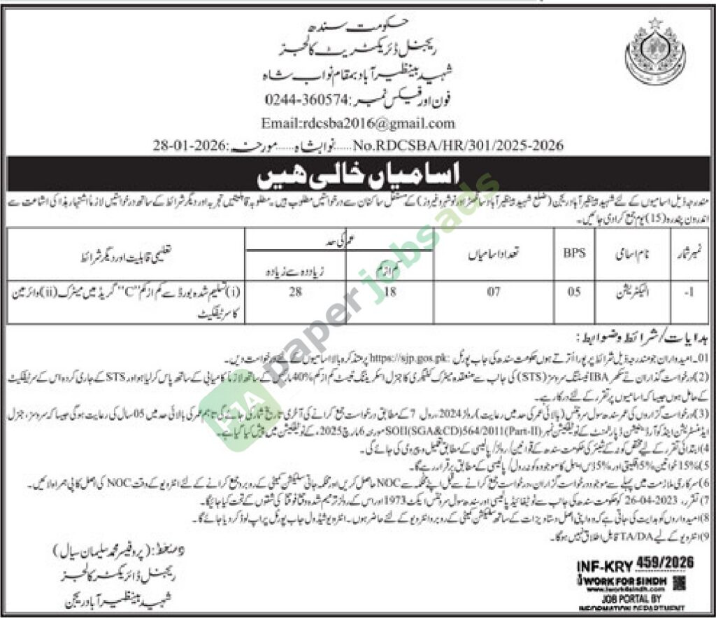 Job Vacancy - Electrician - Regional Director Colleges