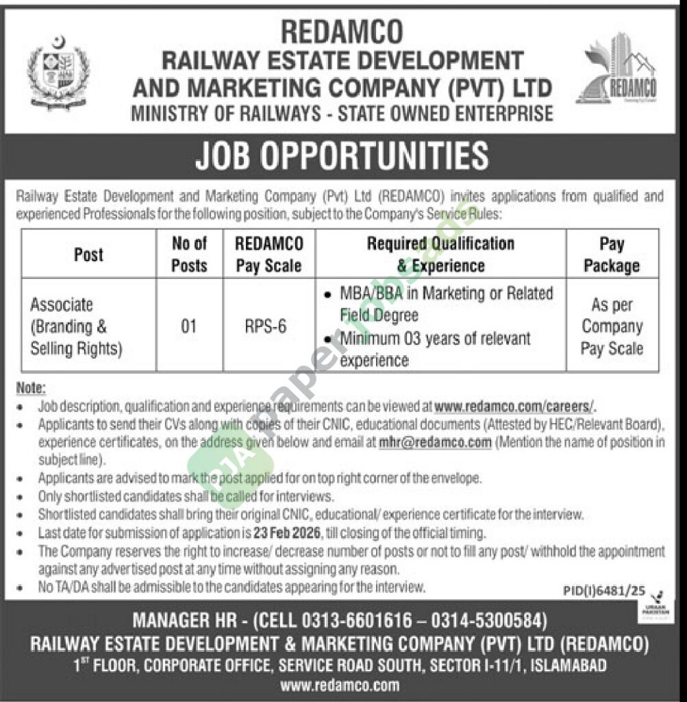 Job Vacancy - Associate (Branding & Selling Rights) - REDAMCO