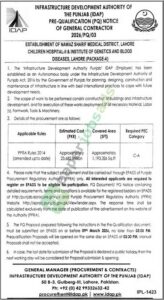 Tender Notice - Establishment of Nawaz Sharif Medical District - INFRASTRUCTURE DEVELOPMENT AUTHORITY