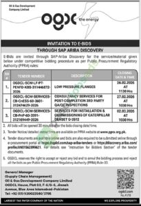 Tender Notice - Service/Material - Oil & Gas Development Company Limited - OGDC