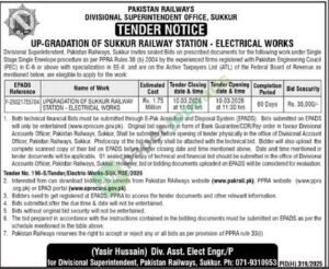 Upgradation of Sukkar Railway Station - Electrical Works - Pakistan Railways