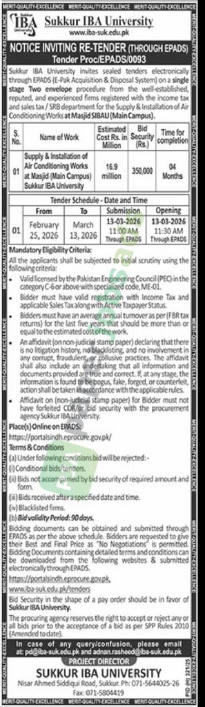 Supply & Installation Of Air Conditioning - IBA University