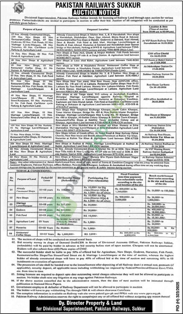 Licensing Of Railway Land Through Open Auction - Pakistan Railways