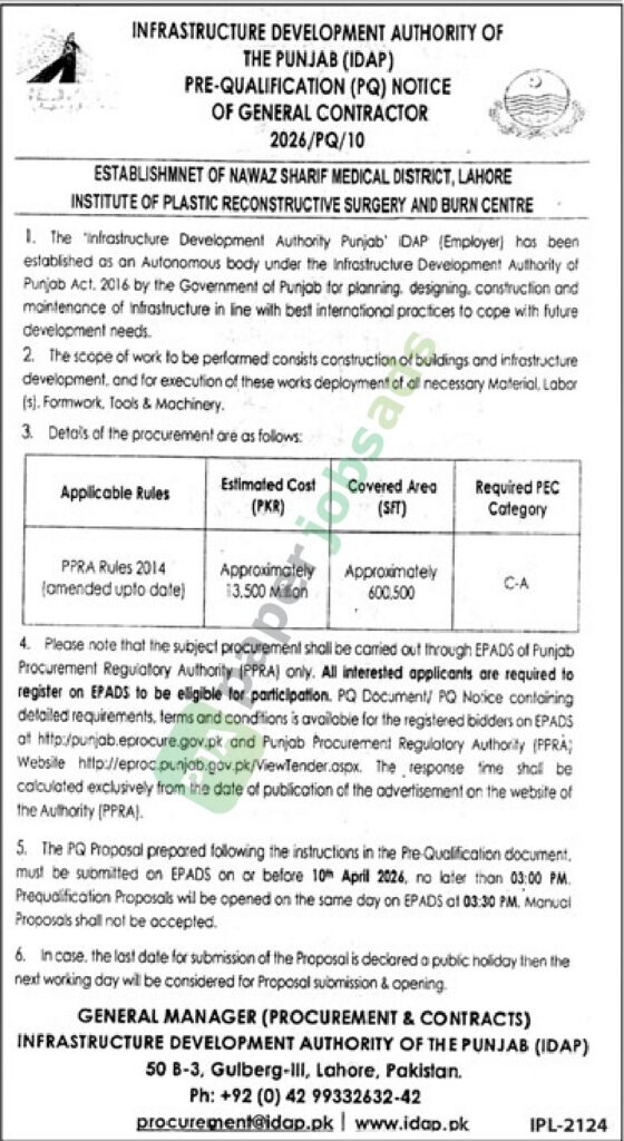 Construction of Buildings & Infrastructure - INFRASTRUCTURE DEVELOPMENT AUTHORITY OF