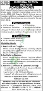 Admission Notice - Certification - Kutiyana Memon Hospital - Karachi - Kutiyana Memon Hospital