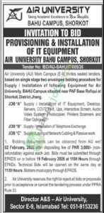 Tender Notice - Provision & Installation of IT Equipment - AIR UNIVERSITY Bahu Campus - AIR UNIVERSITY
