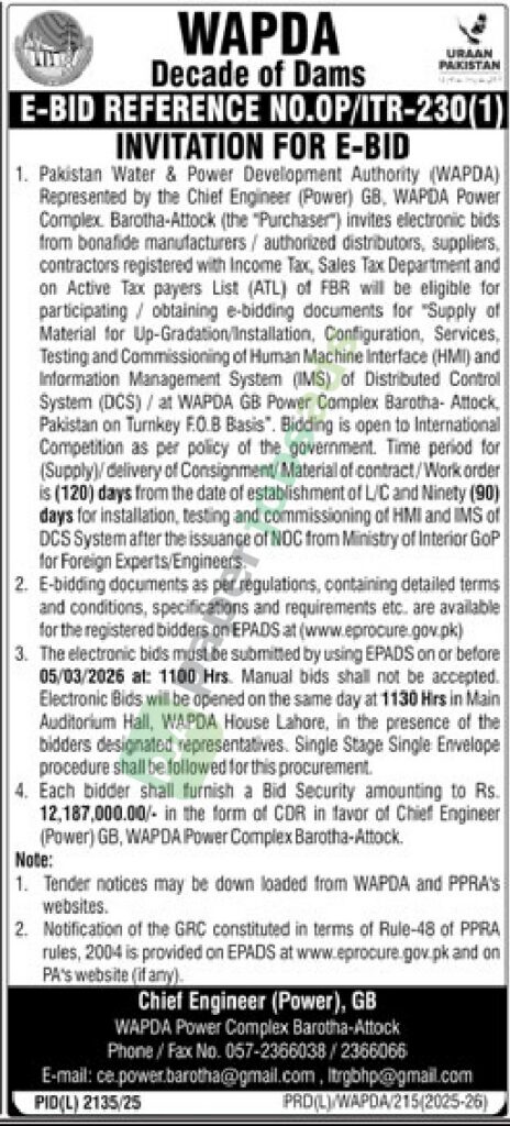 Tender Notice - Human Machine Interface (HMI) - WAPDA