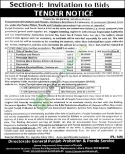 Procurement of furniture and fixtures - Punjab Probation and Parole Service