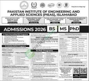 Admission Notice 2026 - BS / MS /PhD - Pakistan Institute of Engineering and Applied Sciences (PIEAS)