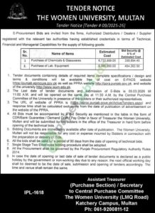 Tender Notice - Purchase of Goods - THE WOMEN UNIVERSITY - THE WOMEN UNIVERSITY