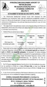 Construction of Buildings & Infrastructure - INFRASTRUCTURE DEVELOPMENT AUTHORITY OF Punjab