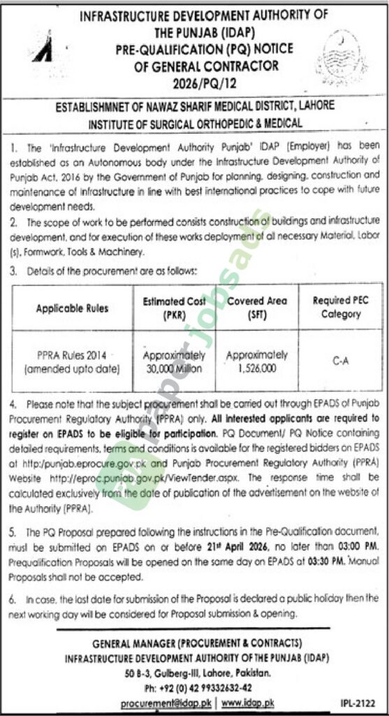 Construction of Buildings & Infrastructure - INFRASTRUCTURE DEVELOPMENT AUTHORITY OF