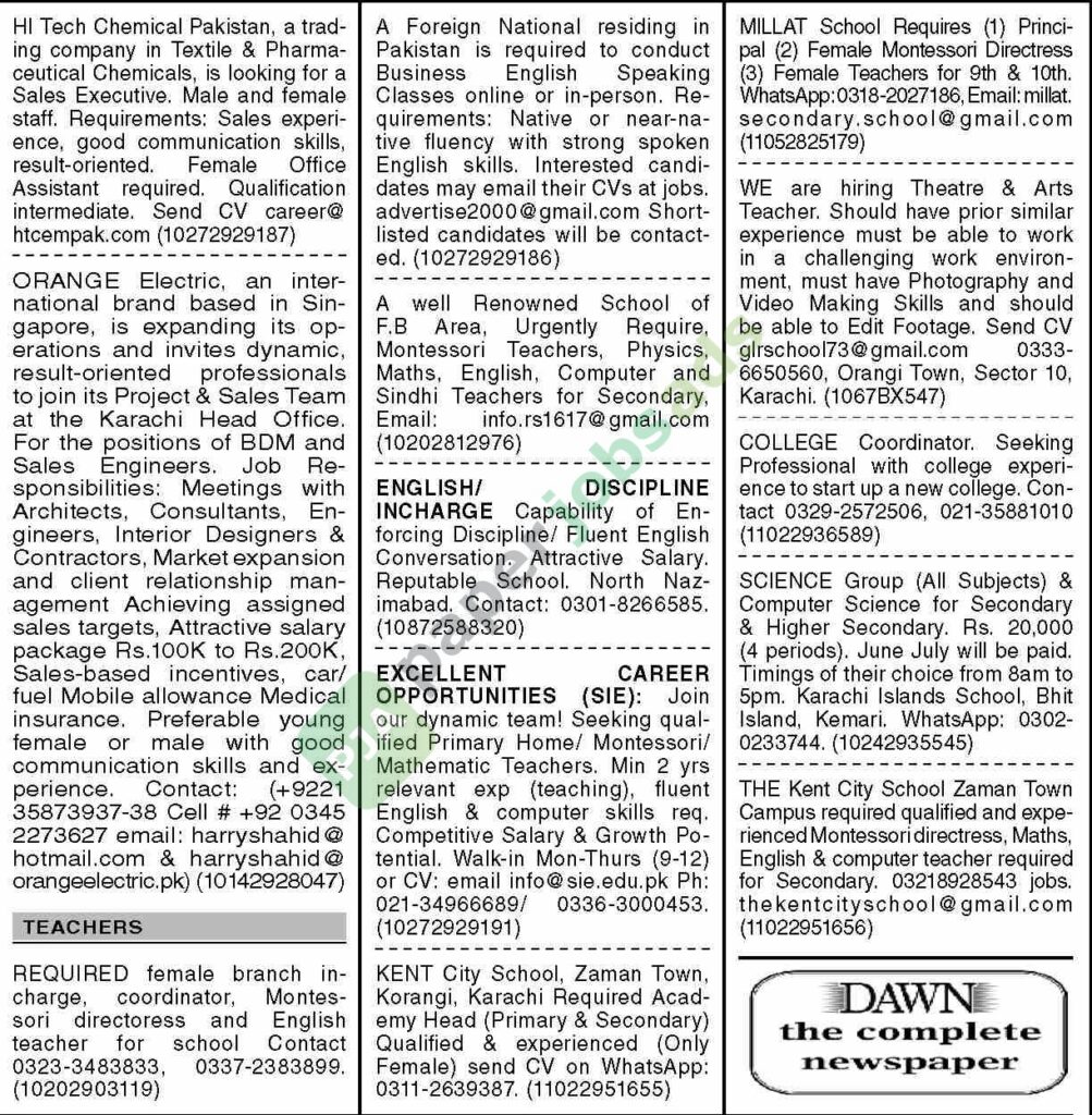 Job Vacancy - Sales Executive - Karachi - Hi-Tech Chemical