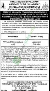 Tender notice for supply, installation & commissioning of equipment - INFRASTRUCTURE DEVELOPMENT AUTHORITY