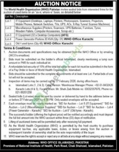 Tender Notice - Auction Of Used Items - The World Health Organization (WHO) Pakistan