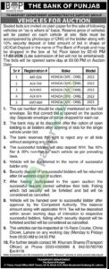 Tender Notice - Vehicles For Auction - BANK OF PUNJAB